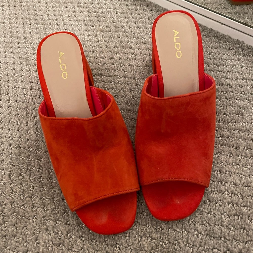 ALDO red orange mules size 6. Suede